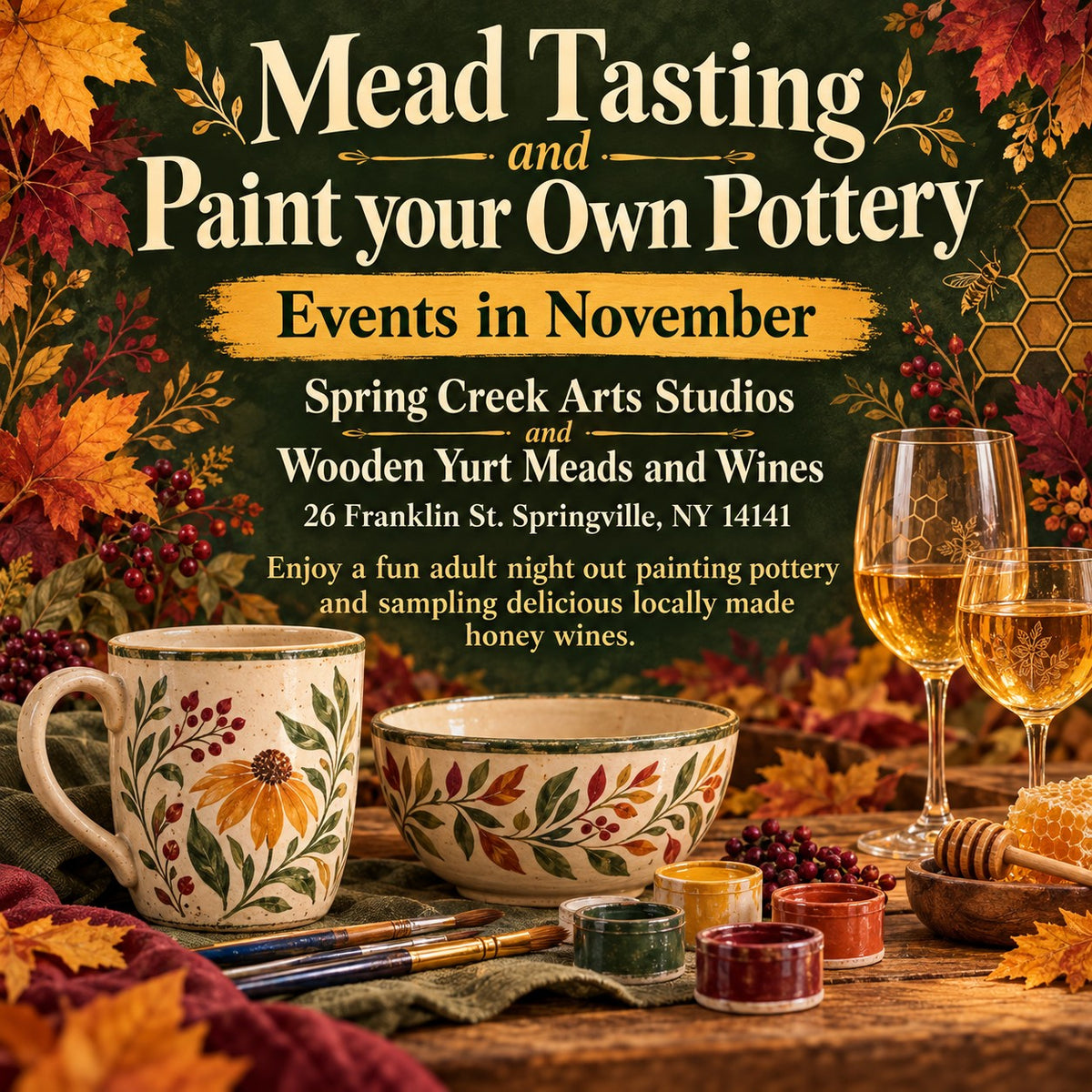 Mead Tasting and Paint Your Own Pottery Nights in November