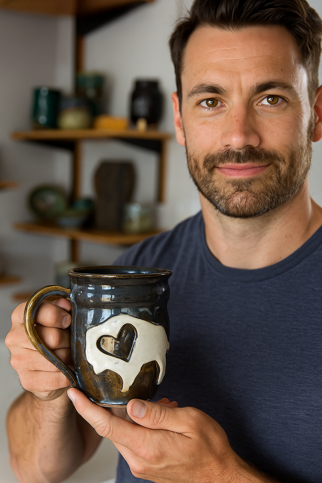 Brown blue drip glaze with White Buffalo BuffoMug