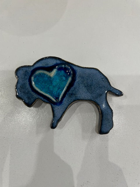 Blue Buffalo Magnet with blue glass inset heart