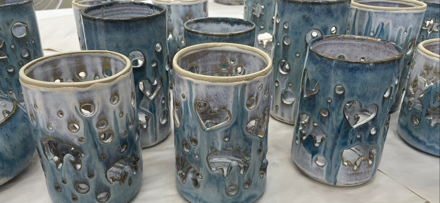Blue and white drip design luminaries 