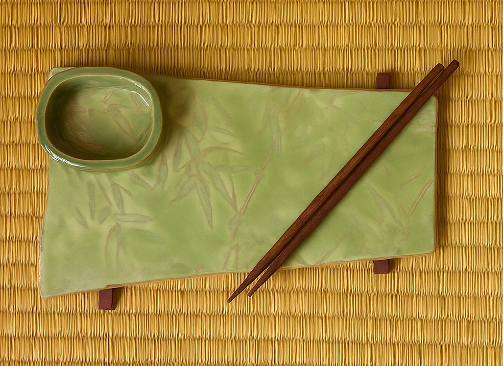 Ceramic and Wood Sushi Tray with Rosewood Chopsticks