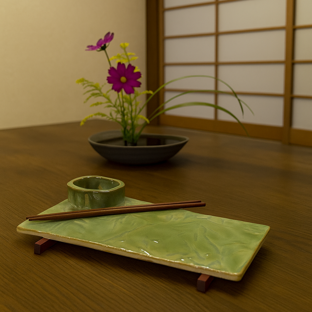 Ceramic and Wood Sushi Tray with Rosewood Chopsticks
