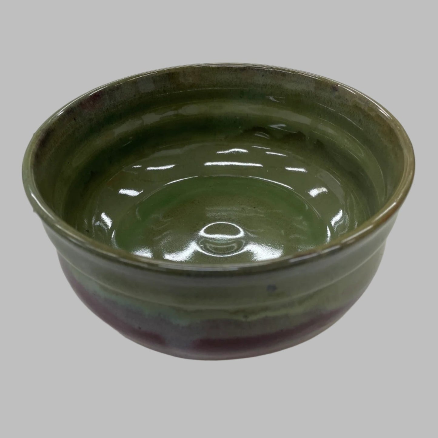 Green and red ceramic oatmeal soup crock 