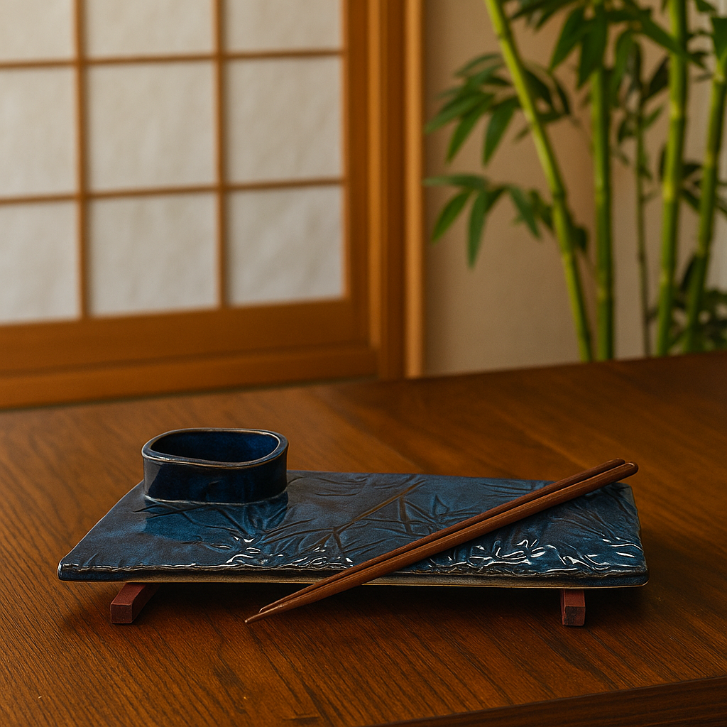 Ceramic and Wood Sushi Tray with Rosewood Chopsticks