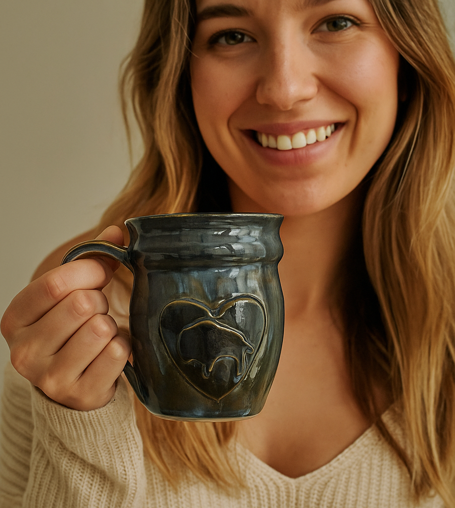Blue-Brown BuffoMug with Buffalo inside a Heart